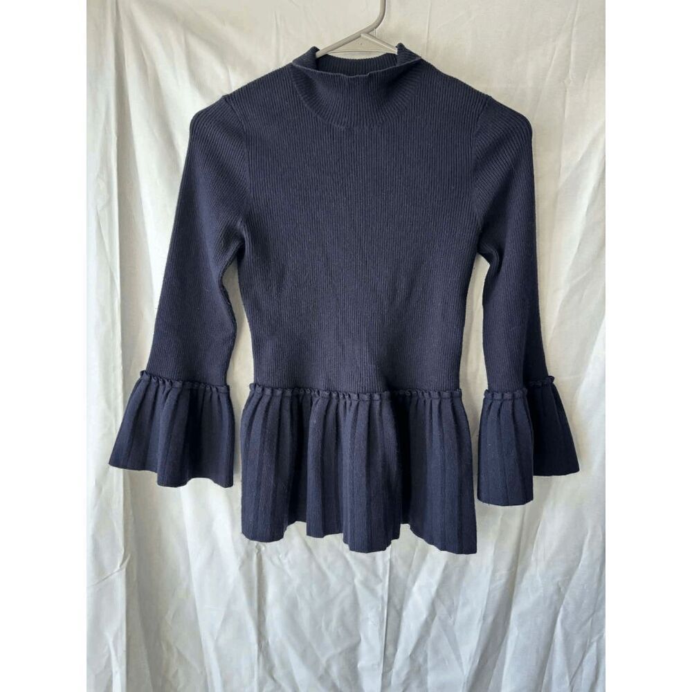 Ted Baker Peplum Navy Blue Sweater Mock Neck Top Womens Size 1